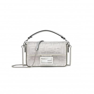 FENDI MINI BAGUETTE CRYSTAL ARGENTO (20*13*5cm) 